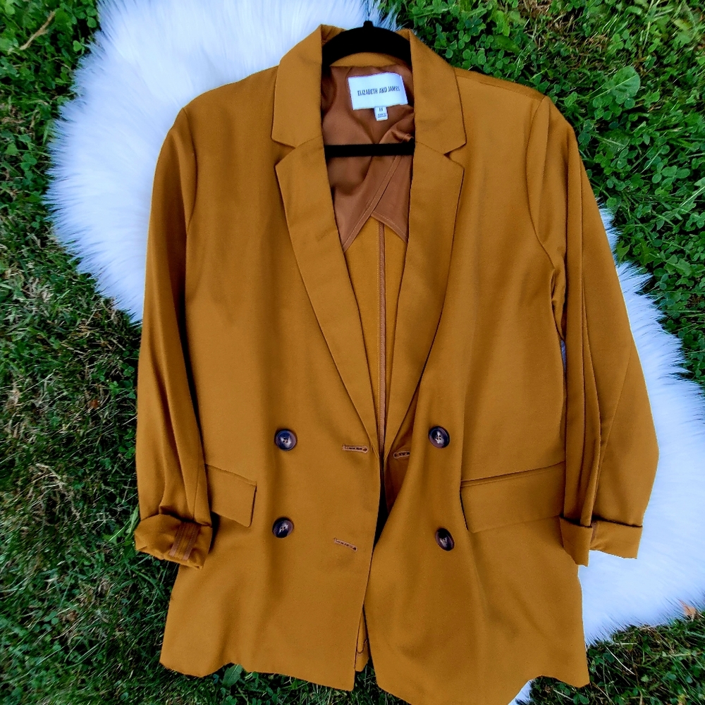 Elizabeth & James Camel Double Breasted Longline Blazer Jacket